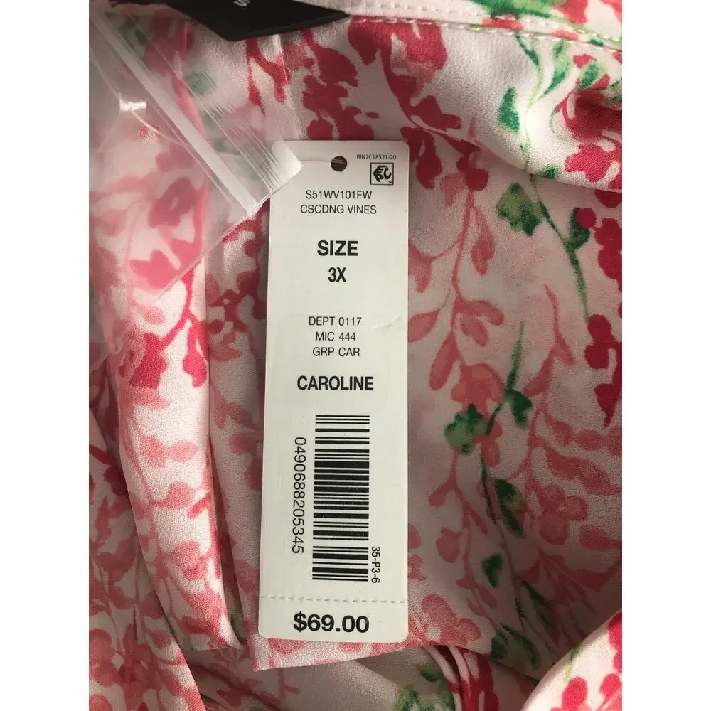 Caroline Investments Woman Cascading Vines Top 3/4 Sleeve Women's 3X NEW - Picture 8 of 9